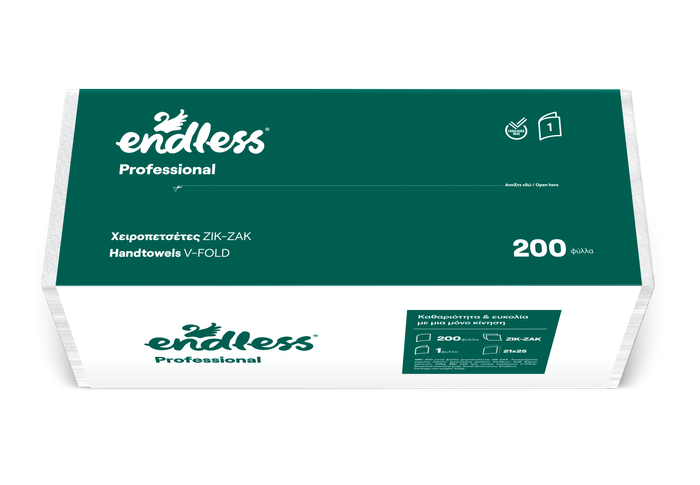 ENDLESS χειροπετσέτα ζικ-ζακ v-fold 1φύλλο 200 φύλλα 20τεμ