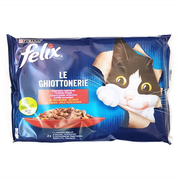 FELIX γατοτροφή μοσχάρι και κοτόπουλο σε ζελέ 4x85gr