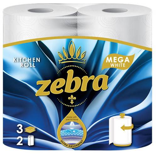 ZEBRA χαρτί κουζίνας white mega 3φυλλο 2τεμ