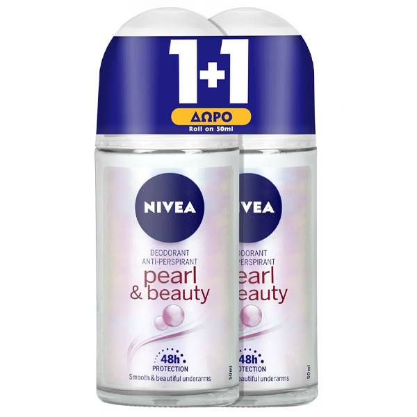 NIVEA αποσμητικό σώματος roll-on pearl και beauty 2x50ml