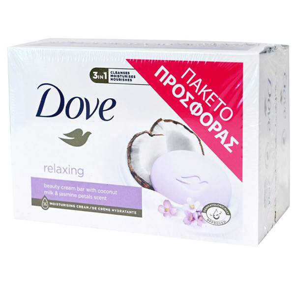 DOVE σαπούνι Relaxing with Coconut Milk και Jasmine Petals 4x90gr