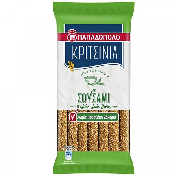 ΠΑΠΑΔΟΠΟΥΛΟΥ κριτσίνια με σουσάμι χωρίς ζάχαρη 170gr