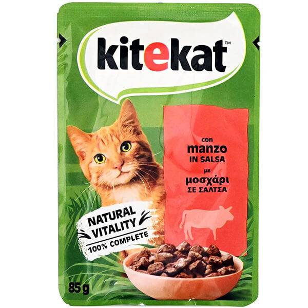 KITEKAT γατοτροφη 85gr, μοσχαρι με σαλτσα