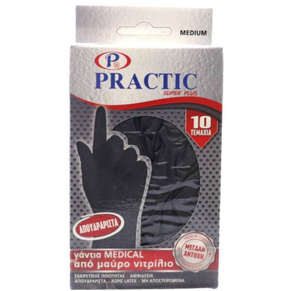 PRACTIC γάντια νιτριλίου μαύρα medium 10τεμ