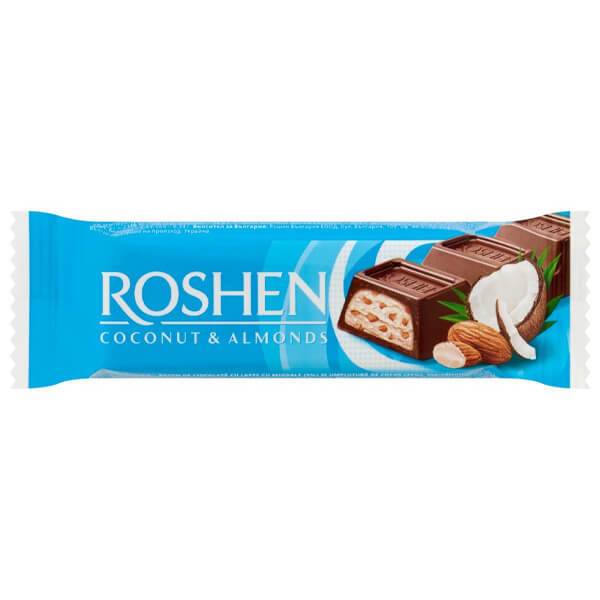 ROSHEN μπάρα σοκολάτας γάλακτος με αμύγδαλα και καρύδα 29gr