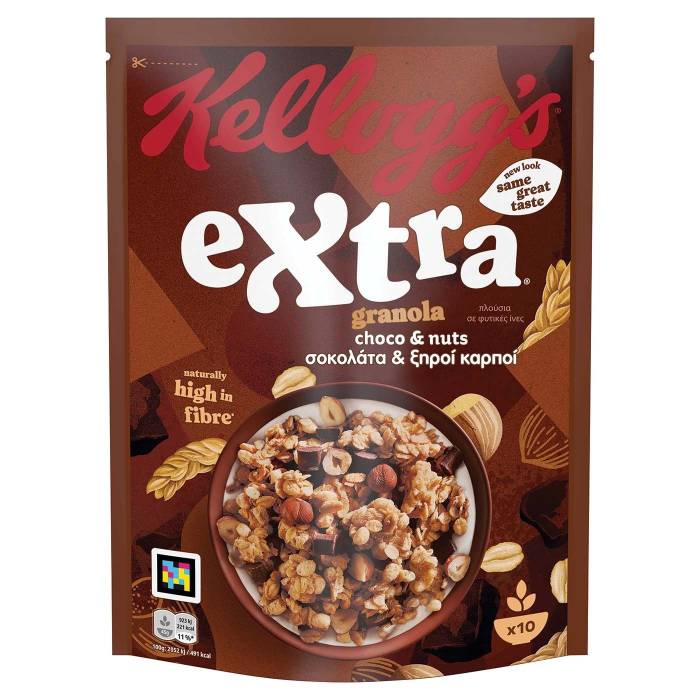 KELLOGG'S δημητριακά extra μπουκιές βρώμης με σοκολάτα και ξηρούς καρπούς 450gr