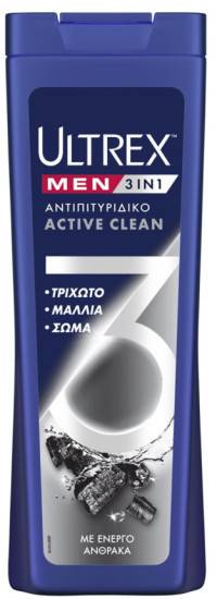 ULTREX σαμπουάν men αντιπιτυριδικό active clean 3σε1 360ml