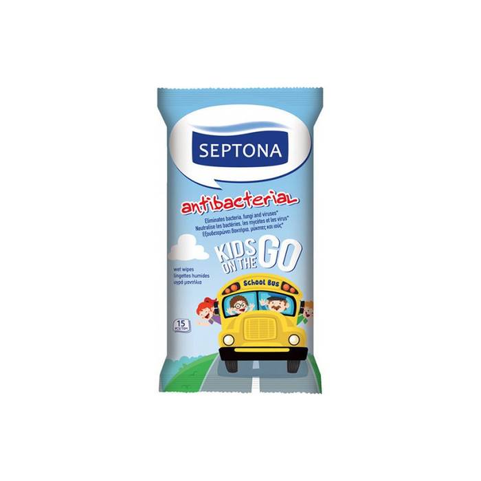 SEPTONA υγρά μαντηλάκια αντιβακτηριδιακά kids on the go 15τεμ