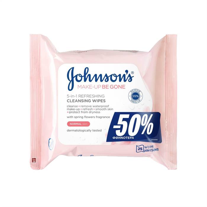 JOHNSON'S μαντηλάκια καθαρισμού προσώπου για κανονικές επιδερμίδες daily essentials 25τεμ