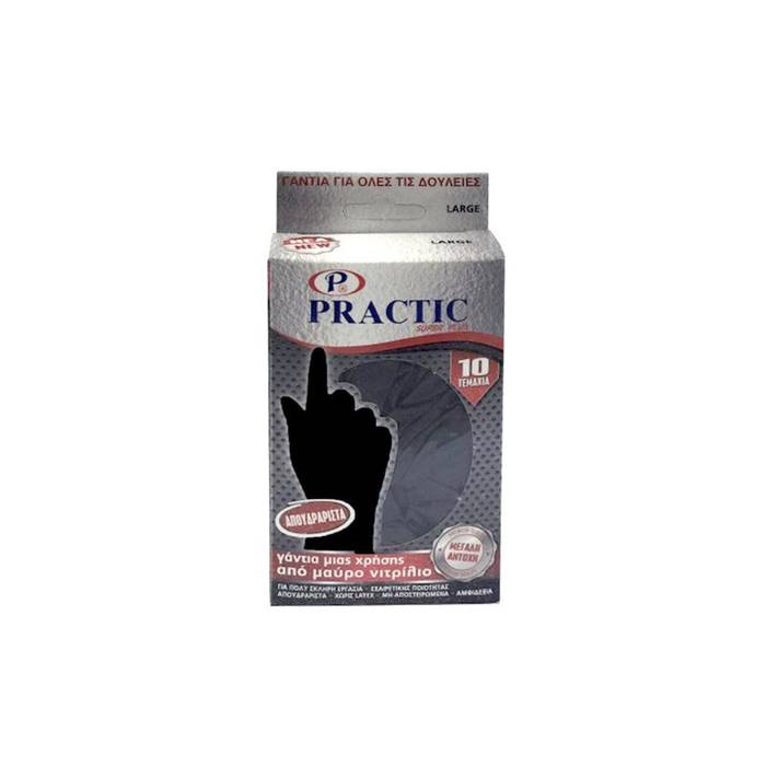 PRACTIC γάντια νιτριλίου χωρίς πούδρα μαύρα large 10τεμ