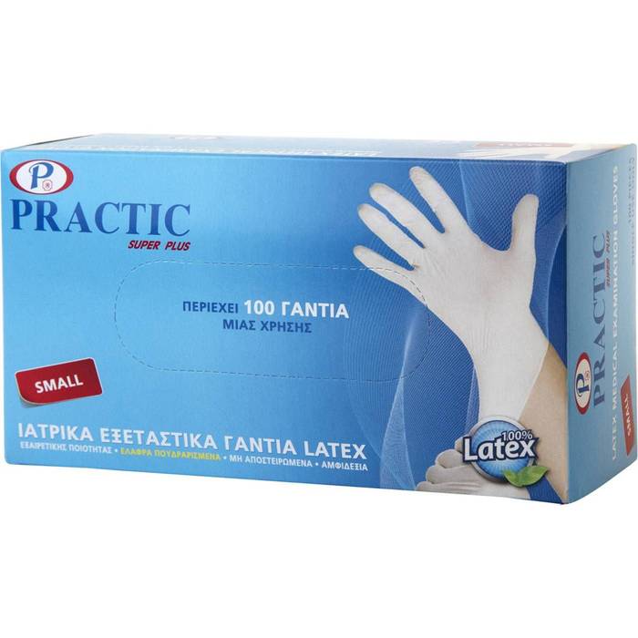 PRACTIC γάντια latex ελαφρώς πουδραρισμένα small 100τεμ