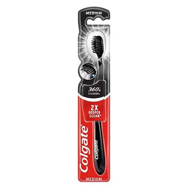 COLGATE οδοντόβουρτσα 360ᵒ Charcoal Black μέτρια 1τεμ