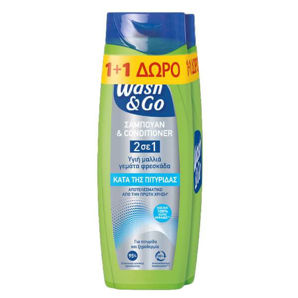 WASH και GO σαμπουάν 2σε1 anti-dand 2x360ml
