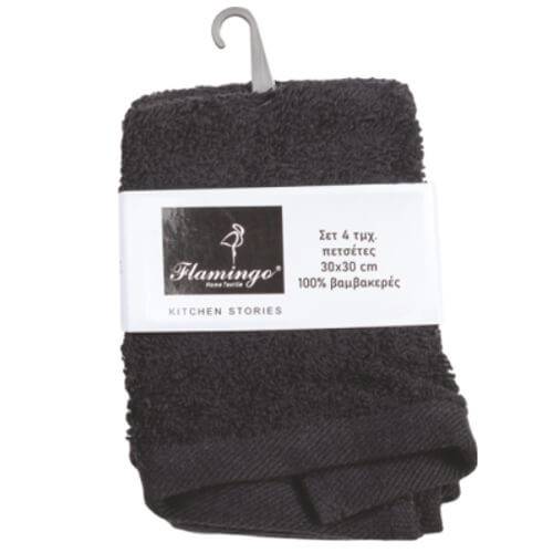 FLAMINGO πετσέτα lavetes μαύρη 30x30cm 100% βαμβάκι 4τεμ 480gr