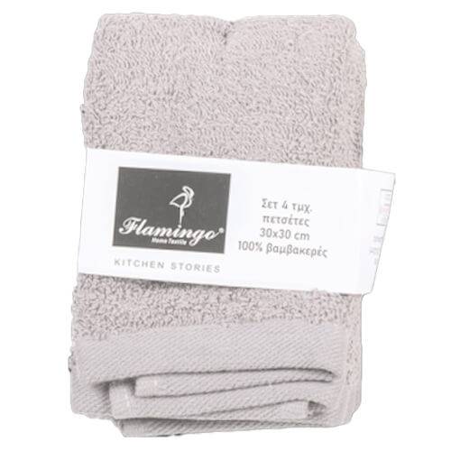 FLAMINGO πετσέτα lavetes λευκή 30x30cm 100% βαμβάκι 4τεμ 480gr