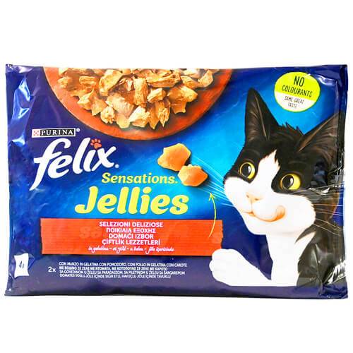 FELIX Doobly Delicious γατοτροφή ποικιλία κρεατικών σε ζελέ 4x85gr