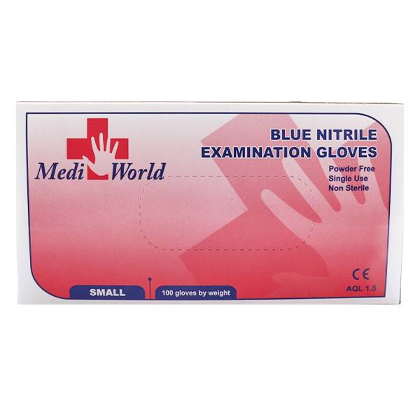 MEDI-WORLD γάντια νιτριλίου χωρίς πούδρα μπλε small 100τεμ