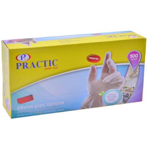 PRACTIC γάντια βινυλίου χωρίς πούδρα διάφανα extra large 100τεμ
