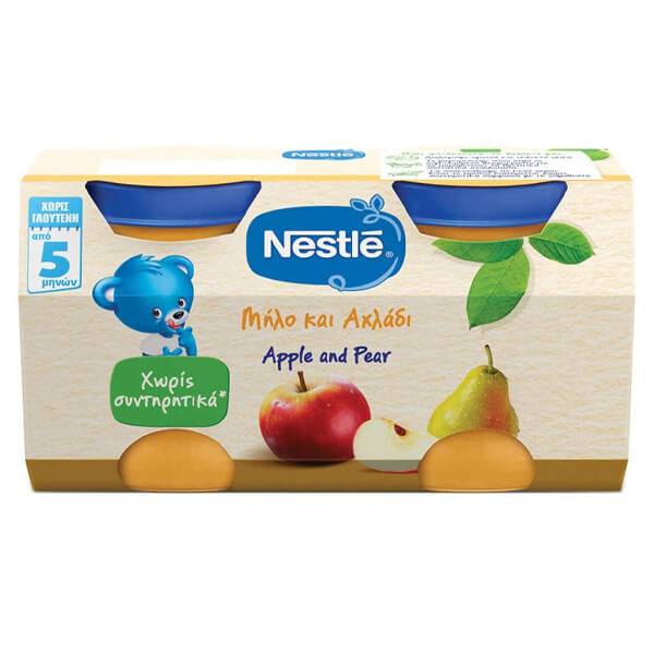 NESTLE φρουτοπουρές με αχλάδι και μήλο 2x125gr
