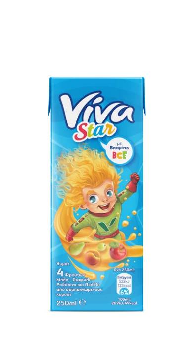 VIVA χυμός star 100% φυσικός με σταφύλι, μήλο, ροδάκινο και αχλάδι 250ml