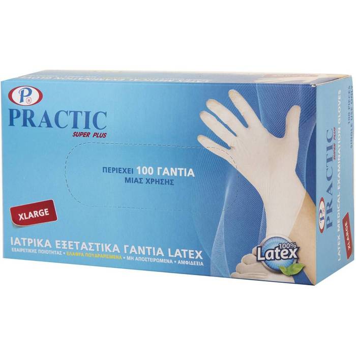 PRACTIC γάντια latex ελαφρώς πουδραρισμένα extra large 100τεμ
