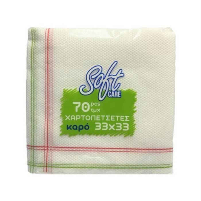 SOFTCARE χαρτοπετσέτες καρώ πράσινες 33x33cm 70τεμ