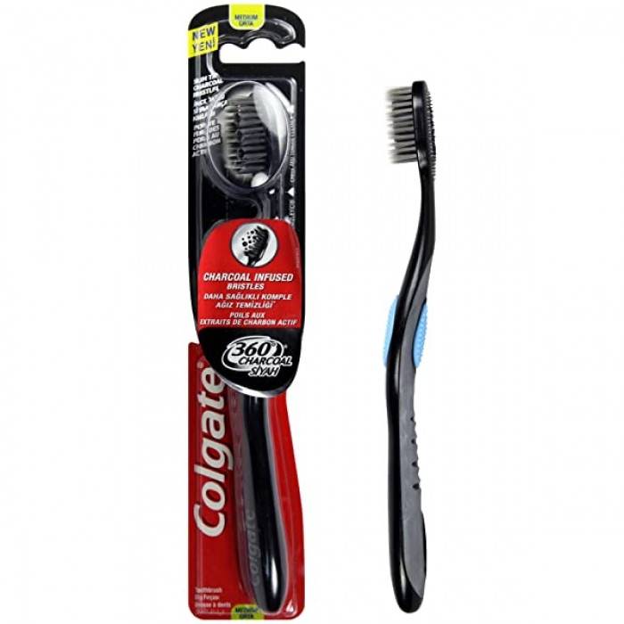 COLGATE οδοντόβουρτσα 360ᵒ Charcoal Black μέτρια 1τεμ