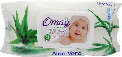 OMAY μωρομάντηλα με καπάκι Aloe Vera 72τεμ