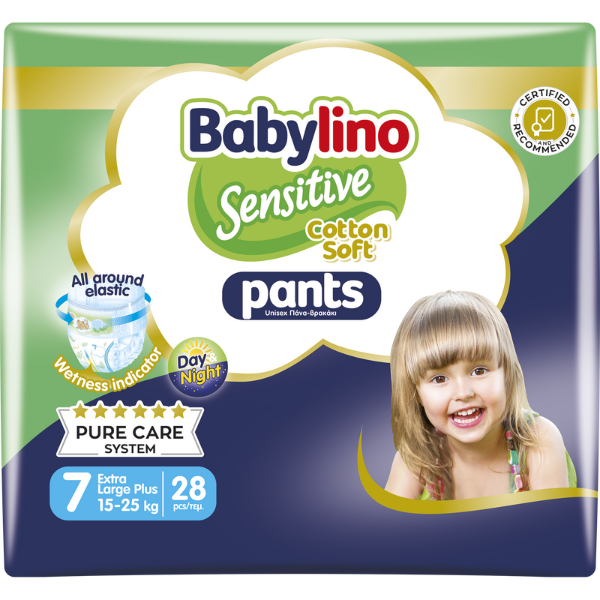 BABYLINO πάνες βρακάκι Sensitive No7 15-25kg 28τεμ