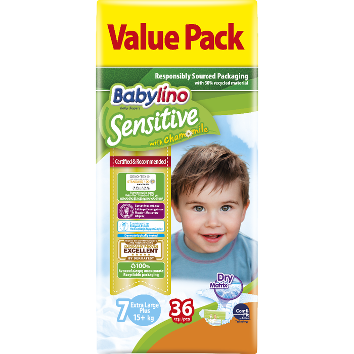 BABYLINO πάνες Sensitive extra large plus No7 15+kg 36τεμ