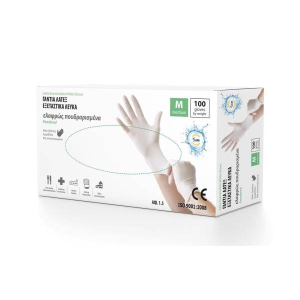 MOPATEX Sam γάντια latex ελαφρώς πουδραρισμένα medium 100τεμ