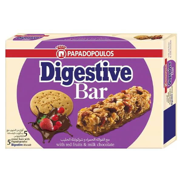 ΠΑΠΑΔΟΠΟΥΛΟΥ μπάρες δημητριακών digestive bar με κόκκινα φρούτα και σοκολάτα γάλακτος 5x28gr