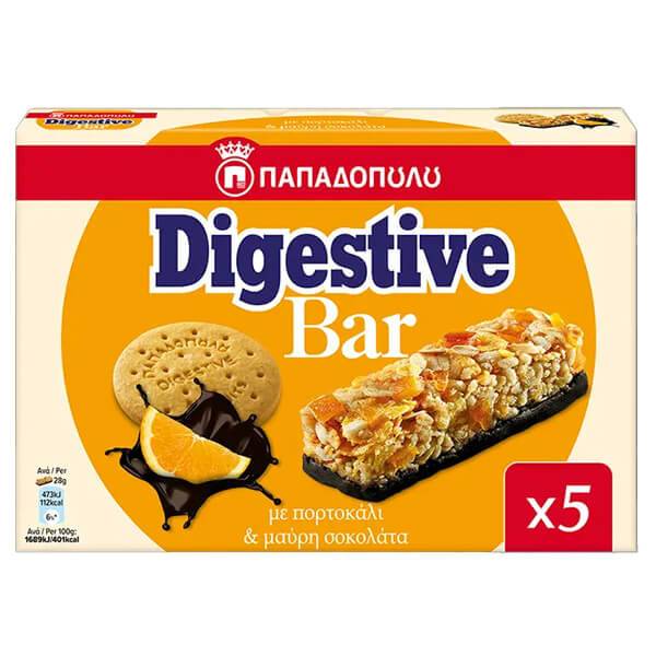ΠΑΠΑΔΟΠΟΥΛΟΥ μπάρες δημητριακών digestive bar με πορτοκάλι 5x28gr