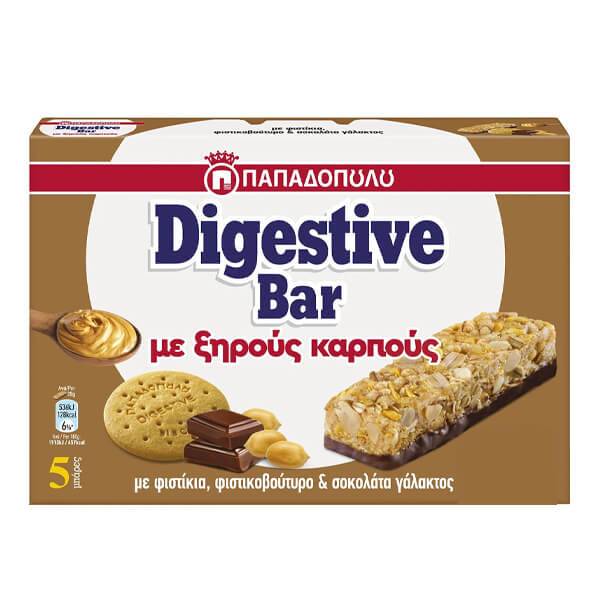 ΠΑΠΑΔΟΠΟΥΛΟΥ μπάρες δημητριακών digestive bar με φυστίκια, σοκολάτα και φυστικοβούτυρο 5x28gr