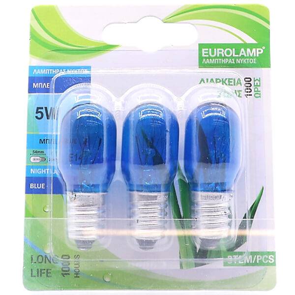 EUROLAMP λάμπα νυκτός 5w e14 μπλε 3τεμ