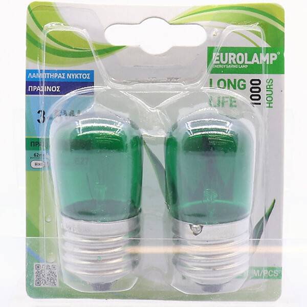 EUROLAMP λάμπα νυκτός 5w e27 πράσινη 2τεμ