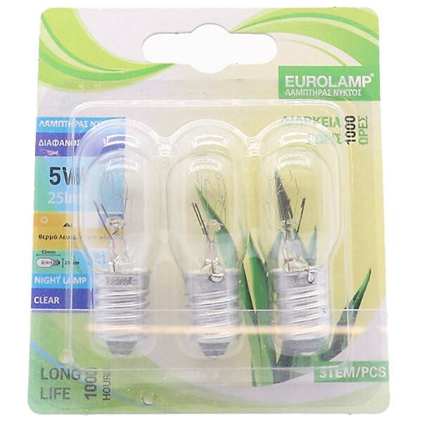 EUROLAMP λάμπα νυκτός E14 T23 5W 20x53mm 3τεμ