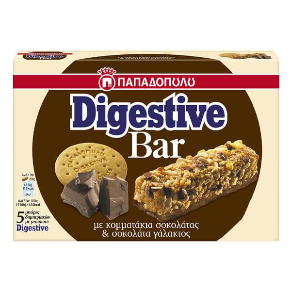 ΠΑΠΑΔΟΠΟΥΛΟΥ μπάρες δημητριακών digestive bar με σοκολάτα γάλακτος 5x28gr