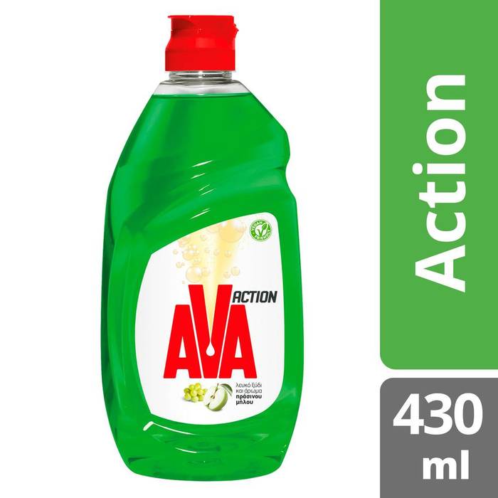 AVA Action υγρό πιάτων με Λευκό ξύδι και Πράσινο μήλο 430ml