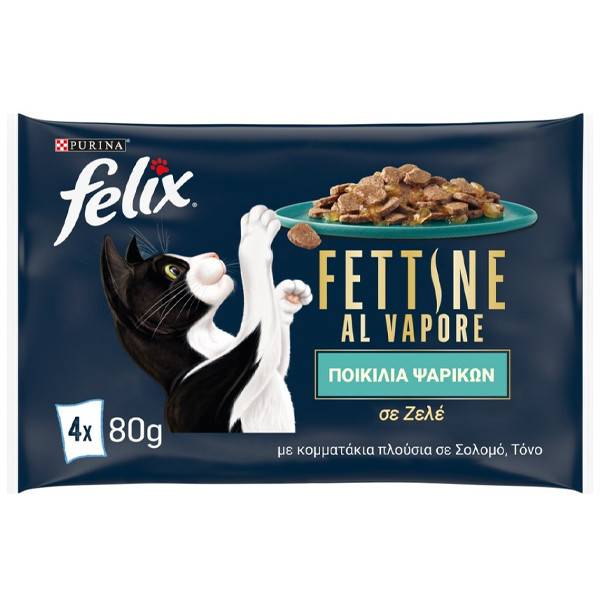 FELIX γατοτροφή σολομός και τόνος σε ζελέ 4x80gr