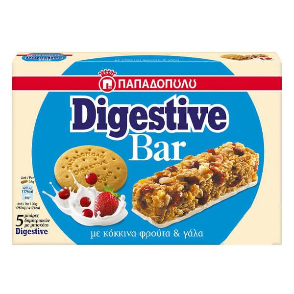 ΠΑΠΑΔΟΠΟΥΛΟΥ μπάρες δημητριακών digestive bar με κόκκινα φρούτα και γάλα 5x28gr