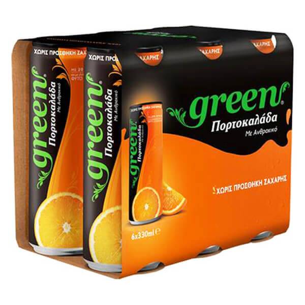 GREEN COLA αναψυκτικό πορτοκαλάδα χωρίς ζάχαρη με stevia 6x330ml