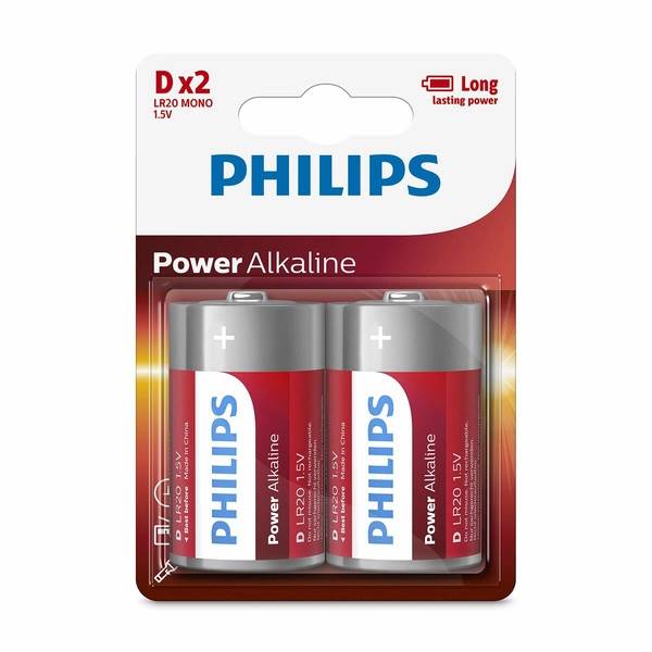 PHILIPS μπαταρία αλκαλική D 2τεμ
