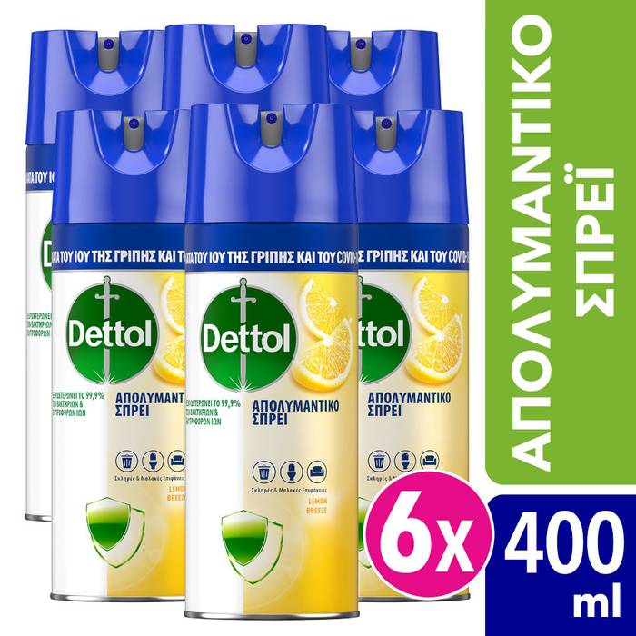 DETTOL υγρό απολυμαντικό spray all in one lemon breeze 6x400ml