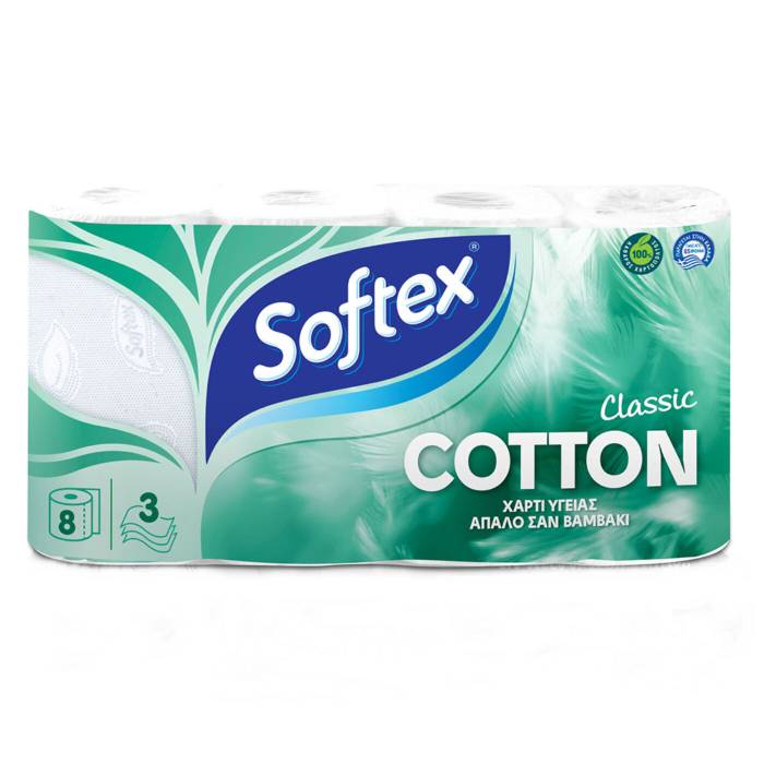 SOFTEX χαρτί υγείας classic cotton 3φυλλο 8τεμ