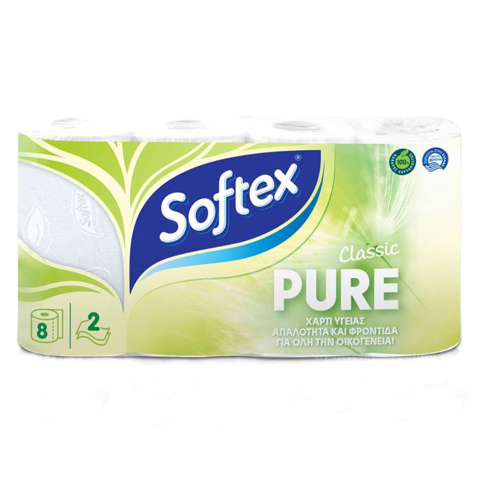 SOFTEX χαρτί υγείας classic pure 2φυλλο 8τεμ