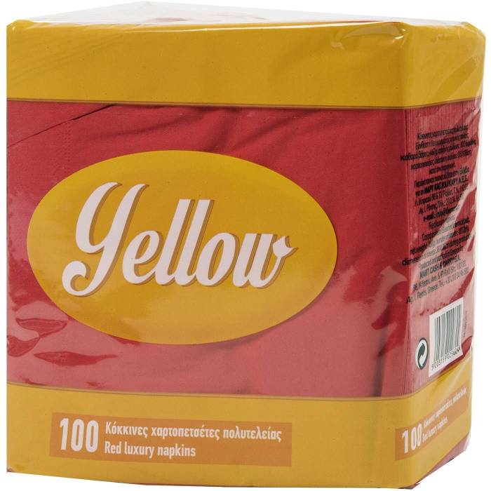 YELLOW χαρτοπετσέτες κόκκινες 38x38cm 100 φύλλα