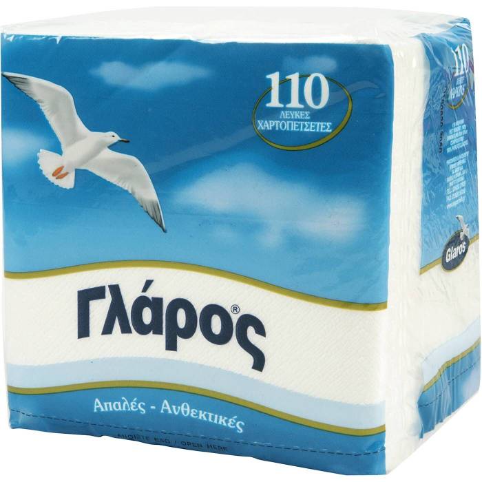 ΓΛΑΡΟΣ χαρτοπετσέτες λευκές 30x30cm 110τεμ