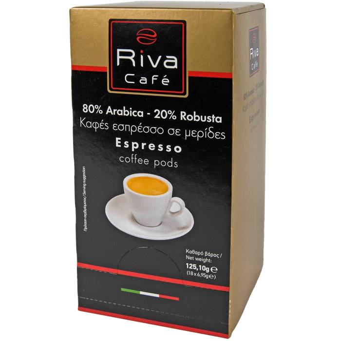 RIVA Cafe καφές espresso Gold σε μερίδες (80% Arabica - 20% Robusta) 18x6,95gr