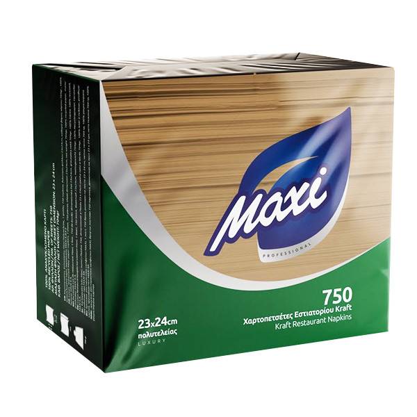 MAXI χαρτοπετσέτες πολυτελείας kraft 1Φ 23x24cm 750τεμ